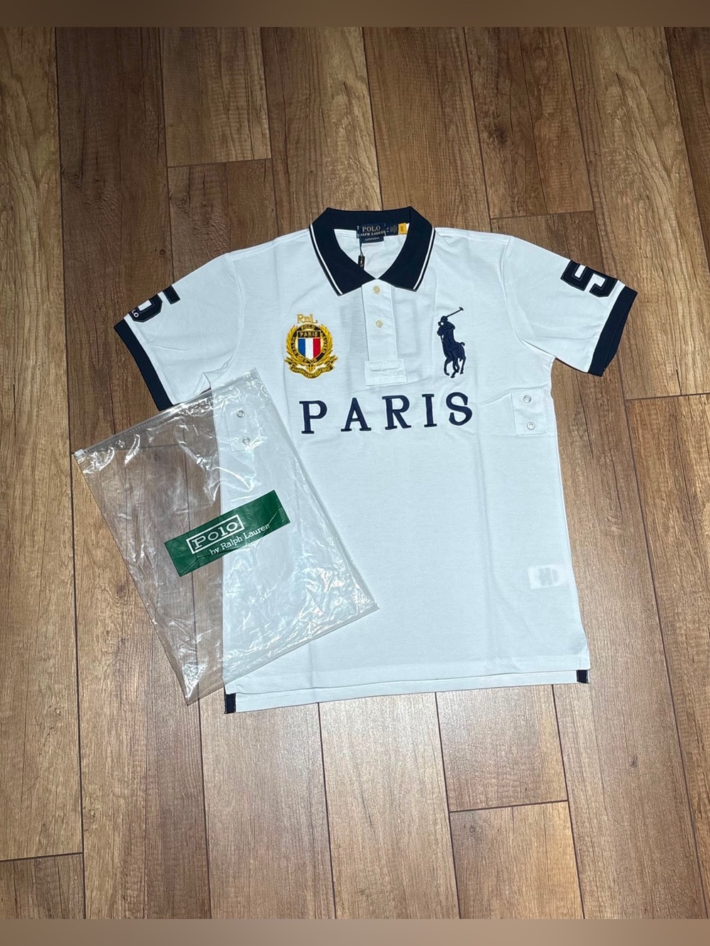 Polo Ralph Lauren Custom Slim Fit Paris White Polo Shirt Brand New